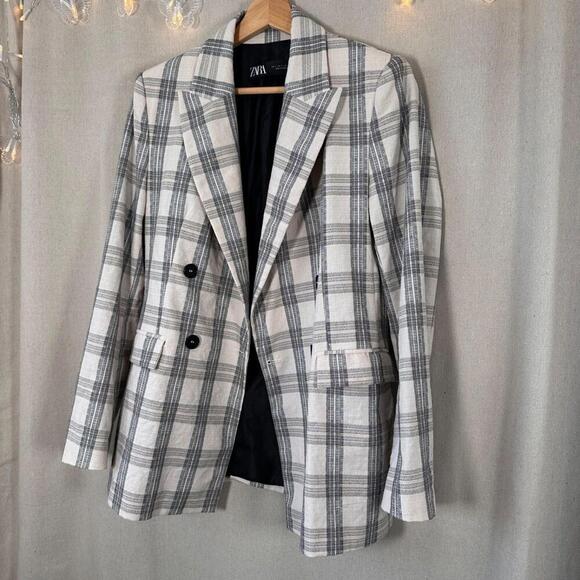 ZARA Plaid Double-Breasted Blazer | Oversized Check Jacket | 70s Revival Size S - Picture 4 of 16
